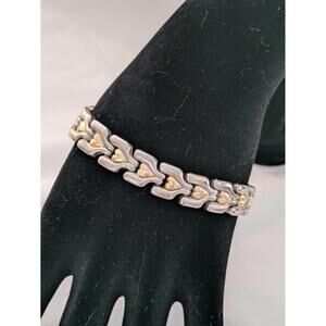 Two-Tone Link Bracelet with Heart Accents, Silver & Gold Tone